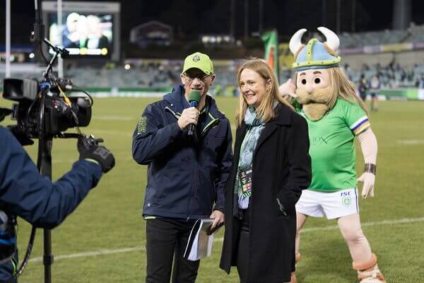 Half time Raiders v Sharks 2019. With Huawei&#039;s Lisa Connors and off course Victor.